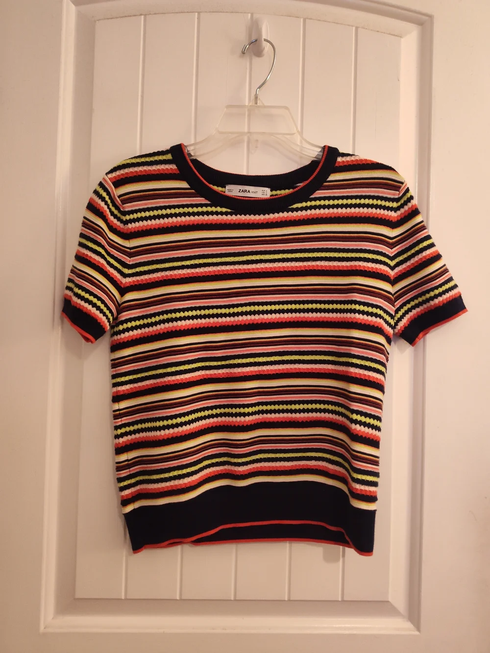 Zara Striped Short-Sleeve Knit Top in Navy, Cream, Red, Yellow, Green, Pink